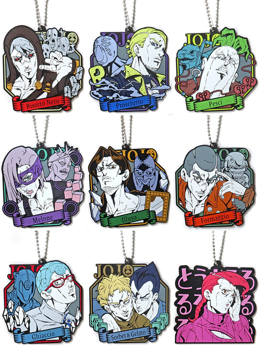Complete Set of 9 Rubber Charms from JoJo's Bizarre Adventure: Golden Wind - Hitman Team - Ichiban Kuji K Prize by BANDAI SPIRITS