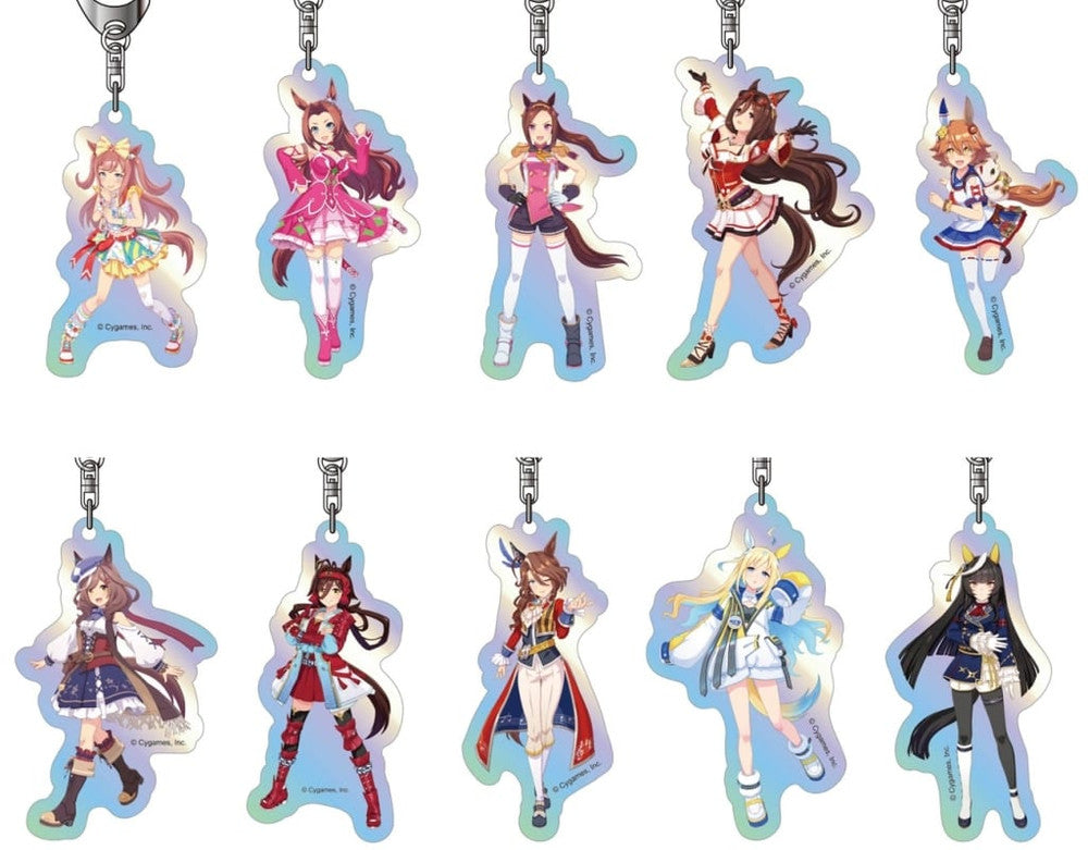 Umamusume: Pretty Derby Aurora Acrylic Keychain C BOX — Complete 10-Piece Set (Hase-Pro / Bandai, Used, 65×38×3mm each)
