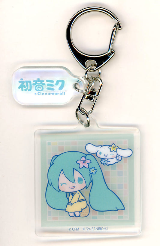 Hatsune Miku × Cinnamoroll Acrylic Keychain with Charm - POP UP CORNER Collaboration 02 Collab Illustration (A3) Approx. 60 x 50 mm - Pre-owned