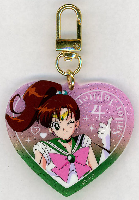 Super Sailor Jupiter Heart Glitter Acrylic Keychain - Pretty Guardian Sailor Moon - Lawson Exclusive - Approx. 60 x 55 mm (Pre-owned)