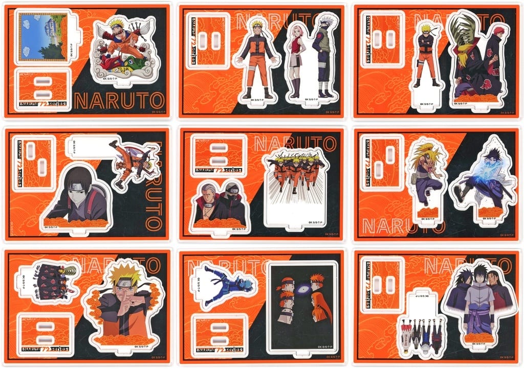 Naruto Shippuden Acrylic Stand Collection - Complete 9-Piece Set (Volumes 1, 28, 31, 33, 36, 40, 41, 45, 65) Approx. 90 x 130 x 3 mm - Hase-Pro / Bandai (Pre-owned)