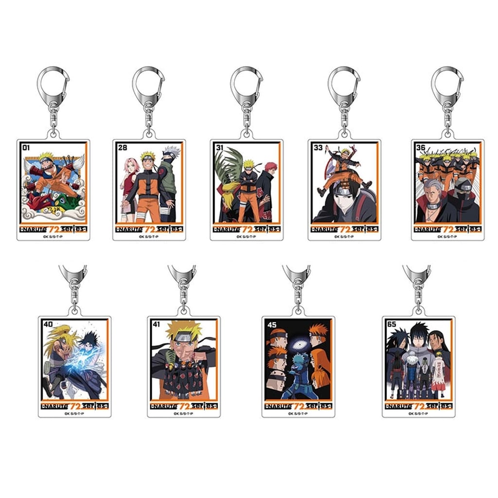 Naruto Shippuden Acrylic Keychain Complete Set - 9 Volume Cover Illustrations (Approx. 71 x 46 x 3 mm) Hase-Pro / Bandai - Pre-owned
