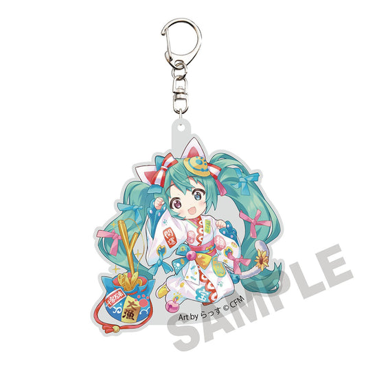 Hatsune Miku (White Cat Maneki Neko) Die-Cut Acrylic Keychain — Art by Rass — KADOKAWA — Approx. 10cm (Used)