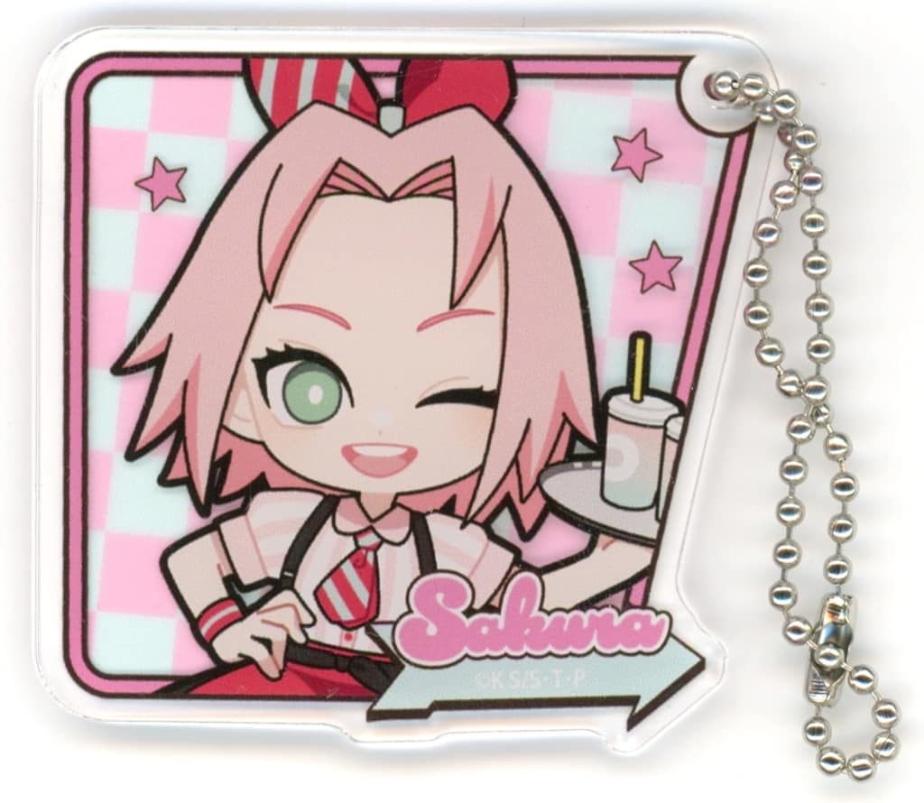 Sakura Haruno Acrylic Keychain — American Diner Design — Naruto Shippuden — GRANUP — Approx. 60 x 60 x 3 mm (Pre-owned)