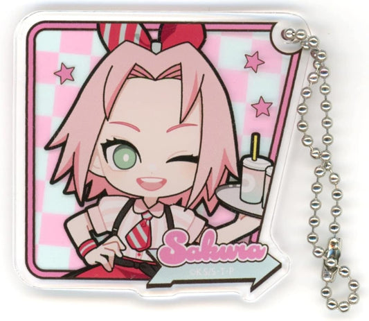 Sakura Haruno Acrylic Keychain — American Diner Design — Naruto Shippuden — GRANUP — Approx. 60 x 60 x 3 mm (Pre-owned)