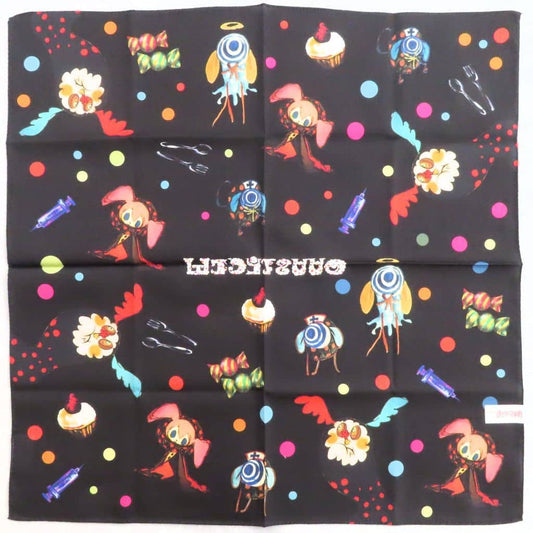 Witch of Sweets (Black) Printed Handkerchief - Puella Magi Madoka Magica × Kawabe - Approx. 58 cm Cotton Print (Pre-owned)