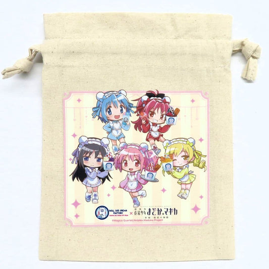 Puella Magi Madoka Magica Frill Drawstring Pouch - Roll Ice Cream Factory Collaboration - Trend Factory - Approx. 205 x 160 mm (Pre-owned)