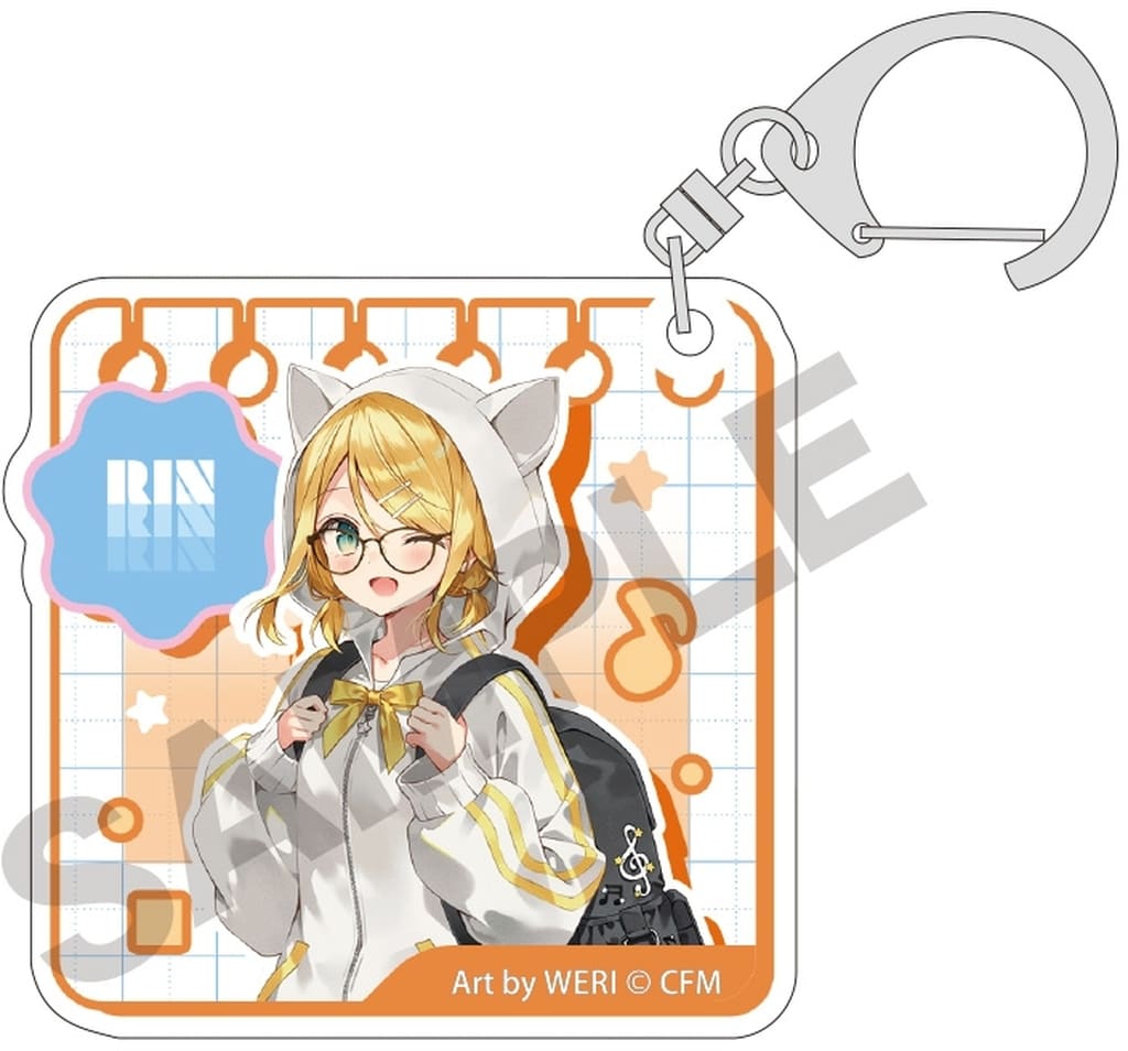 Kagamine Rin Acrylic Keychain (Square) - VOCALOID Hatsune Miku Trading 'Glasses Style' by Crux - Approx. 59 x 60 mm - Pre-owned