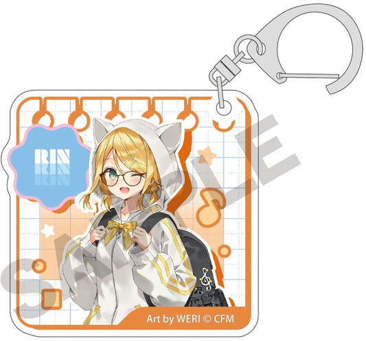 Kagamine Rin Acrylic Keychain (Square) - VOCALOID Hatsune Miku Trading 'Glasses Style' by Crux - Approx. 59 x 60 mm - Pre-owned