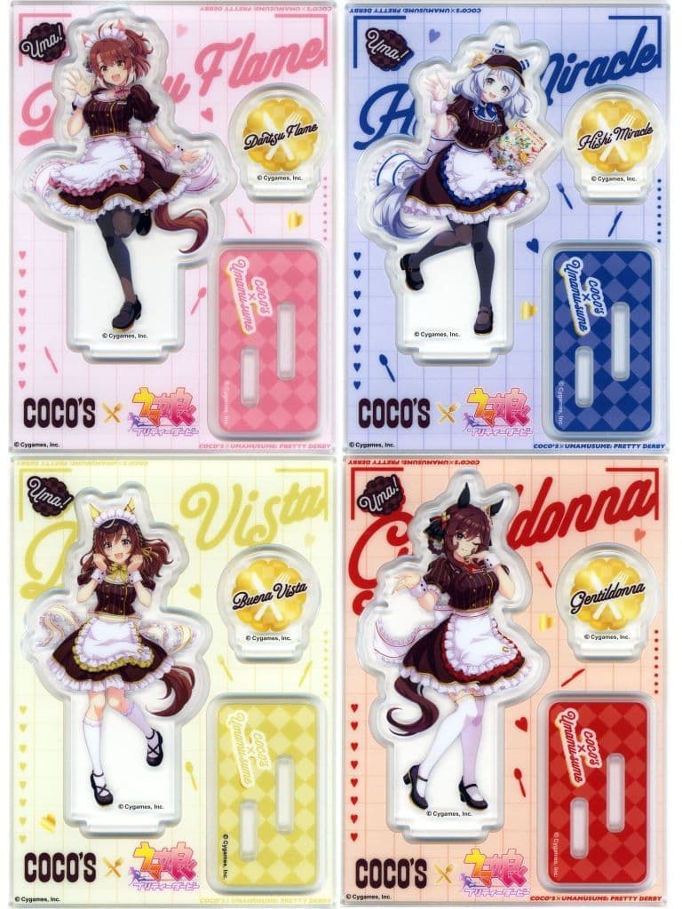 Umamusume Pretty Derby Original Acrylic Stand Panel Set (Front Half) — 4-Piece Dantsu Flame / Hishi Miracle / Buena Vista / Gentildonna 90×125mm (Used)