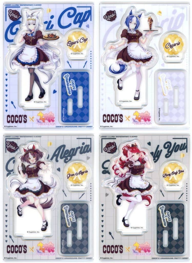 Umamusume Pretty Derby × Cocos — Welcome to Cocos! Umai Mono Fest! Original Acrylic Stand Panel (Back Half) Complete 4-Piece Set — Approx. 90×125mm — Pre-owned