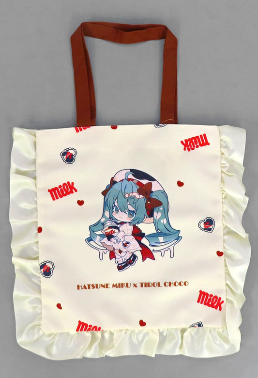 Hatsune Miku (B / Ivory) Frill Tote Bag — Hatsune Miku × Tirol Chocolate Collaboration by Furyu (Approx. 42cm, Pre-owned)
