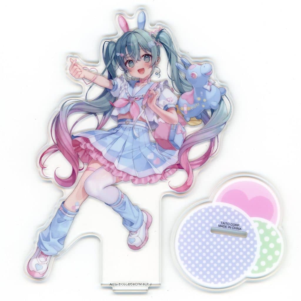 Hatsune Miku Clear Acrylic Stand (Sakura Shiori Illustration, Pink × Blue) — TAITO Kuji "Hatsune Miku × RODY" B Prize — ~16 cm — Pre-owned