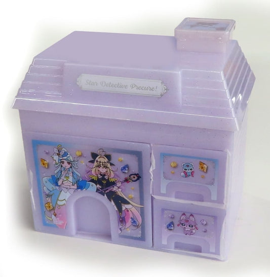 Purple House-shaped Mini Chest Plush Storage Box - Detective Pretty Cure! (Banpresto) Approx. 14 cm - Pre-owned
