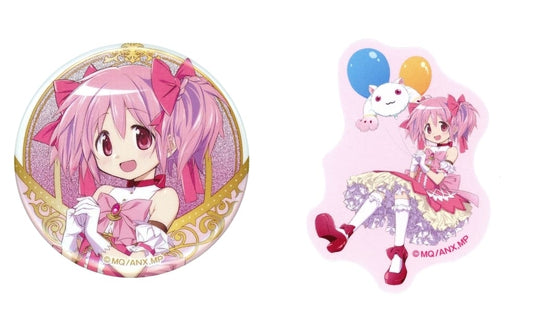 Madoka Kaname Glitter Can Badge & Sticker Set - Puella Magi Madoka Magica Aniplex Lottery E Prize (Pre-owned, Approx. 5.4 cm)