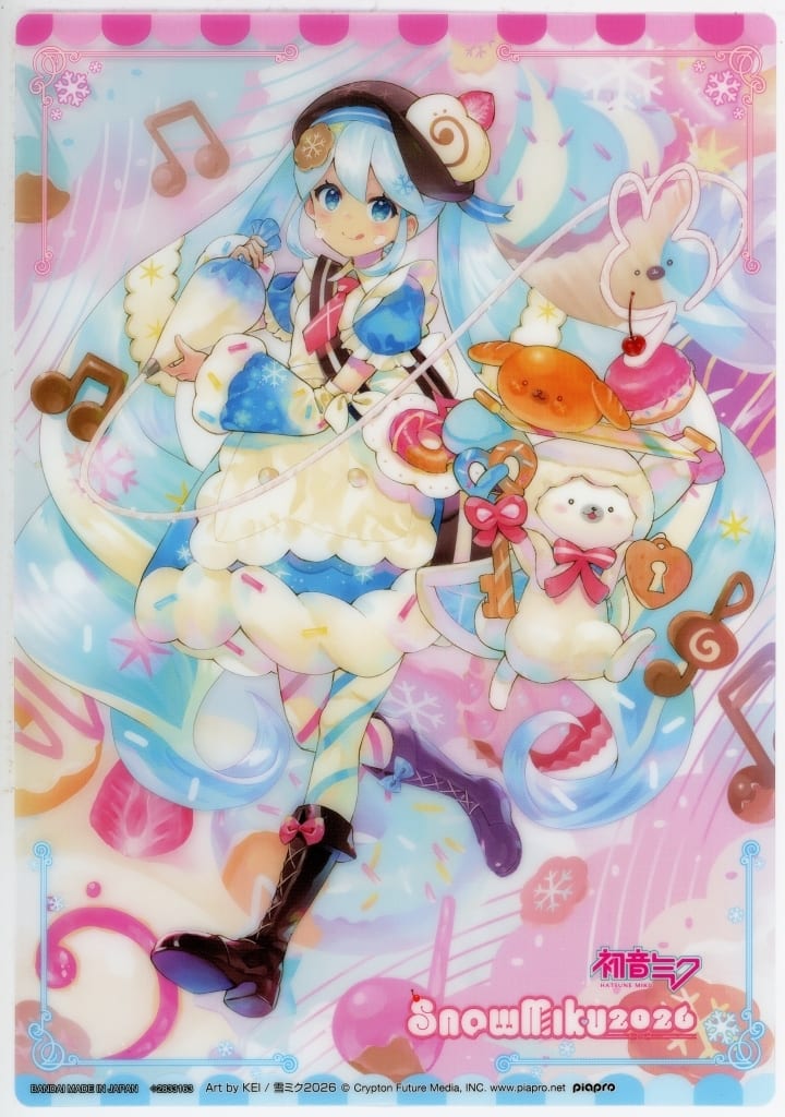 Hatsune Miku (Art by KEI) A5 Clear Visual Poster — SNOW MIKU 2026 Jumbo Carddass / Flat Gashapon (Bandai, Pre-owned)