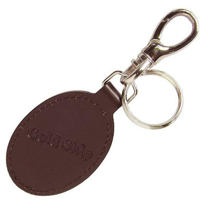 Gold Ship Leather Keychain - Metal Relief Oval Design - Brand New - Official JRA
