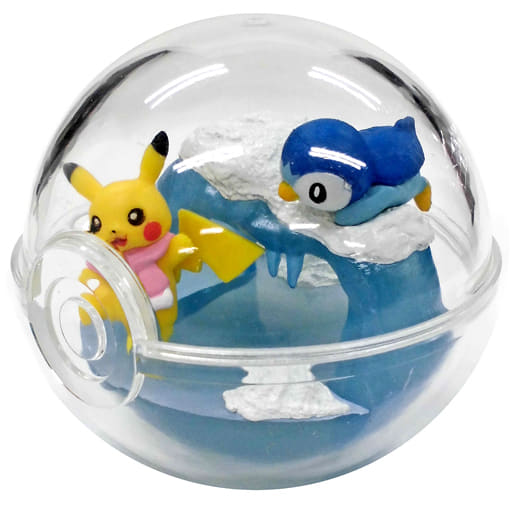 Pikachu & Piplup Terrarium-Style Figure "Together with Pikachu!" Pokémon Center Exclusive - 77mm Sphere (Used, Japan)
