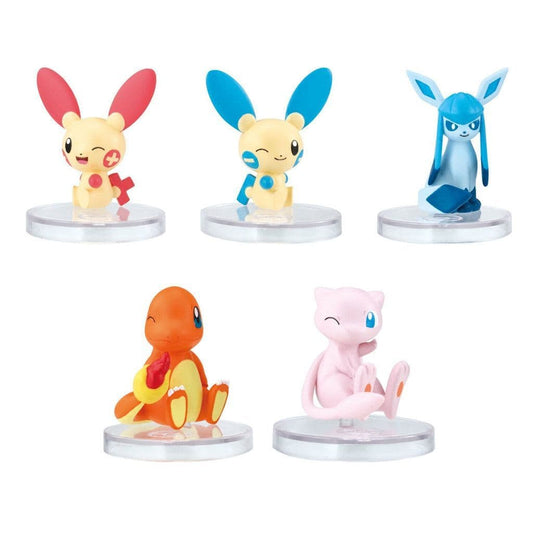 Pokémon Tail Look! Figure 2 — Full 5-Piece Bandai Set (Approx. 3cm) — Plusle, Minun, Glaceon, Charmander, Mew (Used)