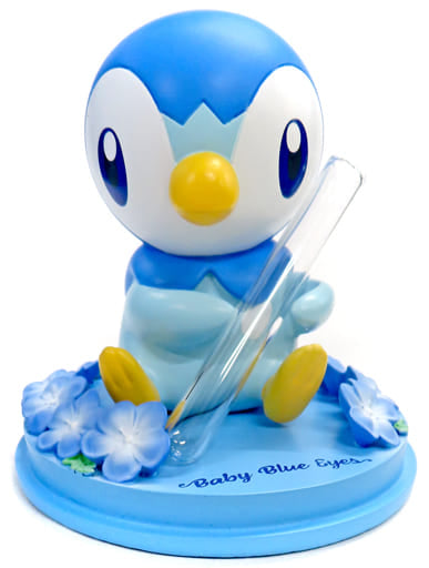 Piplup Baby Blue Eyes Single-Flower Vase Figurine - Pokémon Brand - Approx. 9.2cm Spring Nemophila Design (Pre-owned)