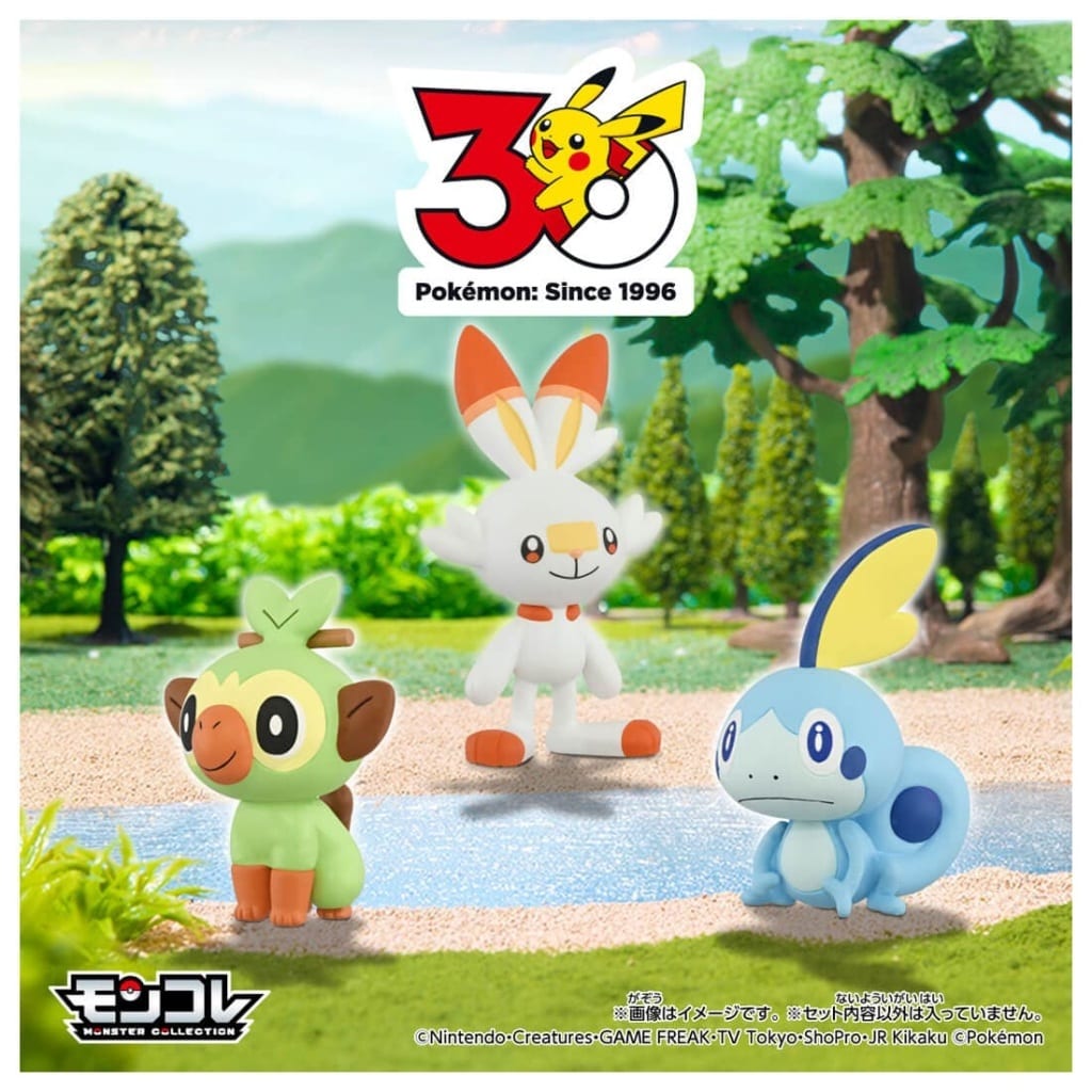 Grookey, Scorbunny & Sobble MonColle Starter Trio - Pokémon 30th Anniversary Monster Collection Set (Takara Tomy, ~3-4cm)