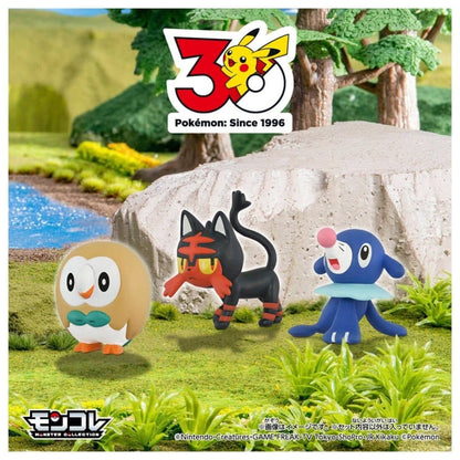 Rowlet, Litten & Popplio MonColle 30th Anniversary Starter Trio Set - Takara Tomy - Alola Region MonColle Figures (Used)