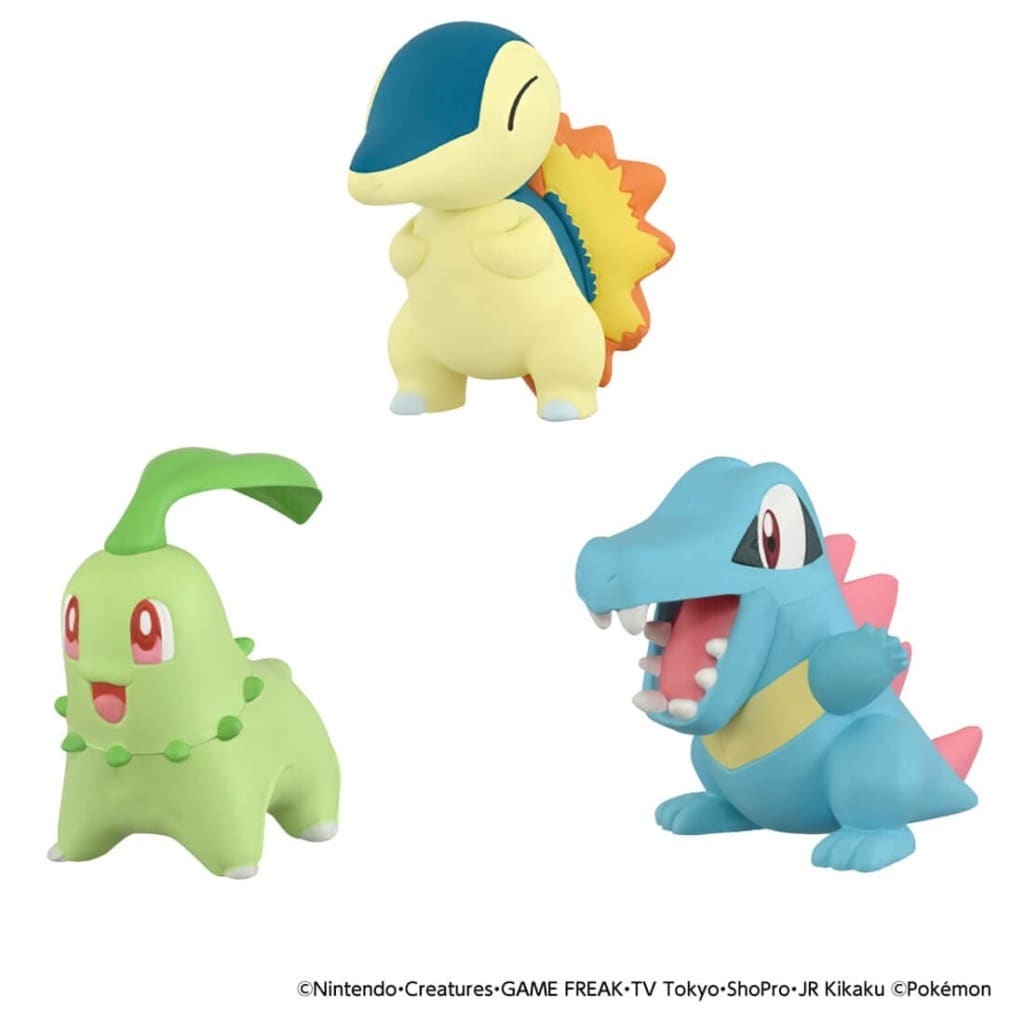Chikorita, Cyndaquil & Totodile Monster Collection 30th Anniversary Starter Trio Set - MonColle Monster Collection - Takara Tomy (3–4 cm) Pre-owned