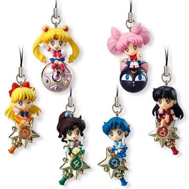 Sailor Moon Twinkle Dolly Keychain Set - Full 6-Piece Collection (Bandai, Approx. 45–50 mm, Pre-owned)