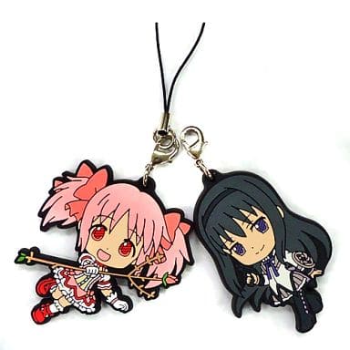 Madoka & Homura Twin Rubber Strap Kyun Chara Illustrations - Ichiban Kuji Premium Puella Magi Madoka Magica the Movie: Rebellion I Prize (Banpresto, Length Approx. 6 cm)