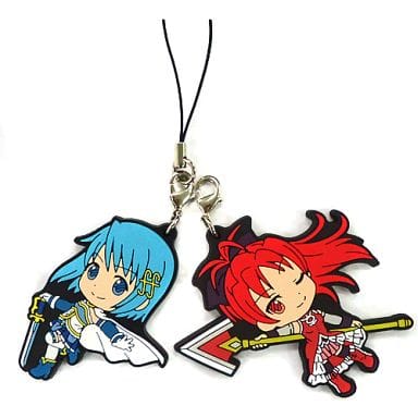 Kyoko & Sayaka Twin Rubber Strap Kyun Chara Illustrations - Ichiban Kuji Premium Puella Magi Madoka Magica the Movie: Rebellion I Prize (Banpresto) Length Approx. 6 cm, Pre-owned