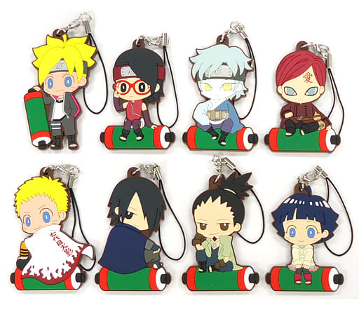 Boruto: Naruto the Movie Rubber Strap Collection Complete Set of 8 by Movic, Used, Approx. 6 x 4.5 cm