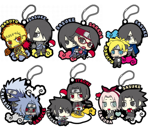 Sasuke Special! Rubber Mascot Complete Set of 6 from Naruto Shippuden and Boruto: Naruto the Movie by MegaHouse, Length Approx. 50 mm