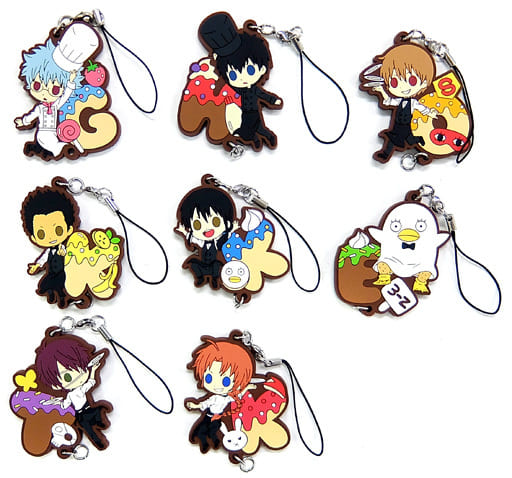 Gintama Connecting Rubber Strap Collection Complete Set of 8 Characters 3-Z Cafe by Showa Note, Approx. 65 x 65 mm