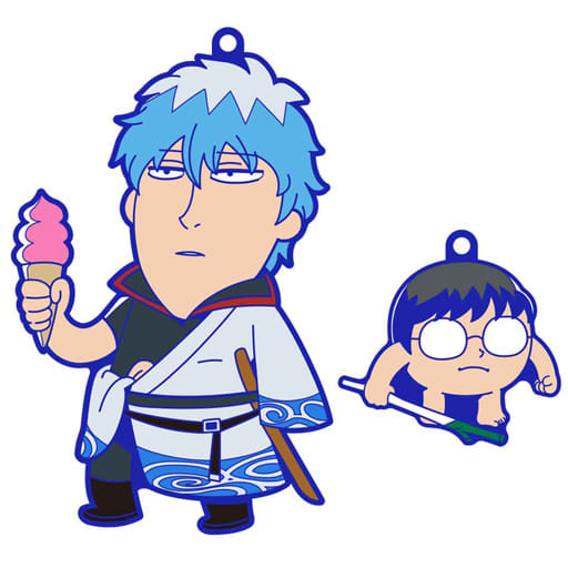 Gintoki Sakata & Shinpachi Shimura Gintama x Bkub Okawa Oshanty Rubber Mascot Keychain by MegaHouse, Length Approx. 90 mm, Pre-Owned