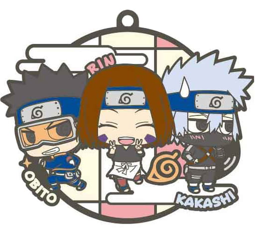 Obito, Kakashi & Rin Rubber Mascot Keychain from Naruto Shippuden Buddy Collection by Megahouse, Length Approx. 60 mm, Pre-Owned