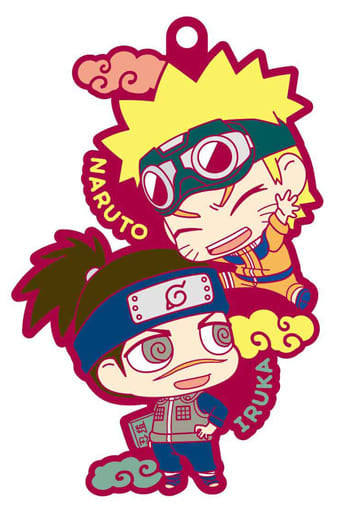 Naruto and Iruka Rubber Mascot Keychain - Naruto Shippuden MegaHouse, Length Approx. 90 mm, Pre-Owned