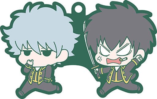 Toshiro Hijikata & Gintoki Sakata Rubber Mascot Buddy Collection Keychain from Gin Tama, MegaHouse, Length Approx. 65 mm, Pre-Owned