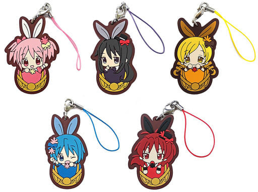 Puella Magi Madoka Magica the Movie: Rebellion Lawson Original Illustration Easter Egg Rubber Strap Full Set of 5 (Length Approx. 6 cm, SIP, Pre-owned)