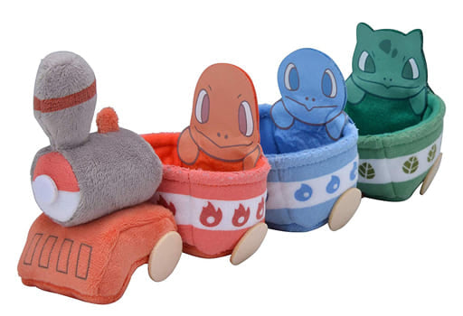 Bulbasaur Charmander Squirtle Train Plush Display - Pokemon Dolls House Mascot Stand Pokemon Center Limited 11.5x6.5x24cm Used