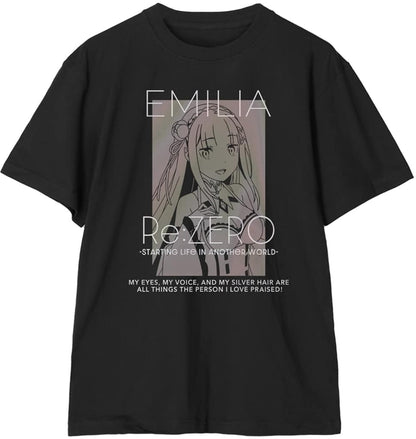 Emilia Aurora Flash T-Shirt Black Men's L Re:Zero