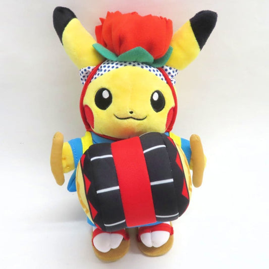 Pikachu Sansa Odori Plush - Pokémon Center Tohoku Exclusive, Sansa Dance Design with Hariyama Drum (Approx. 17×16×22 cm) Pre-owned
