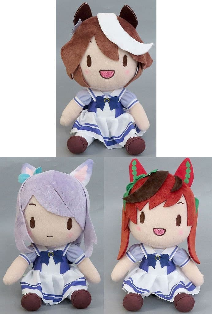 Umamusume Pretty Derby Fuwa Puchi Plush Vol.7 (EX) Full 3-Piece Set — Tokai Teio, Mejiro McQueen, Nice Nature, Approx. 16cm (Sega) Used