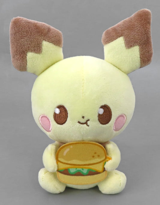 Pichu PokéPeace Plush - Oishii Jikan Hamburger Design (Approx. 14 cm) - Banpresto Pre-owned