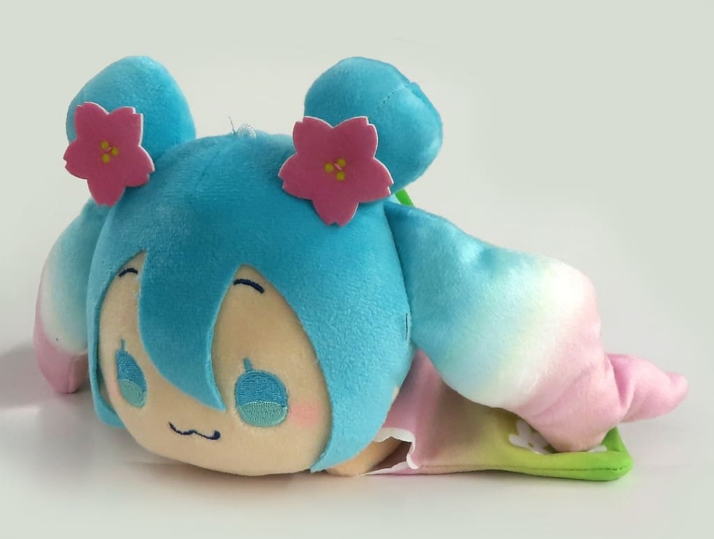 Hatsune Miku (Sakura) Lying Plush Sakura Ver. (EX) — Hatsune Miku × Cinnamoroll Collaboration Plush by SEGA — 16cm