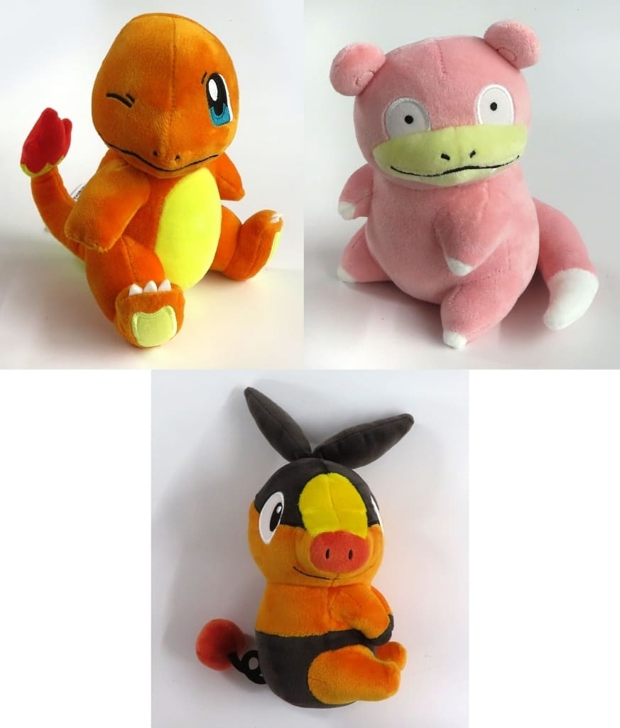 Charmander, Slowpoke & Tepig Plush Set - "Tail Look!" Series Complete 3-Piece Banpresto Plush Bundle (Pre-owned)