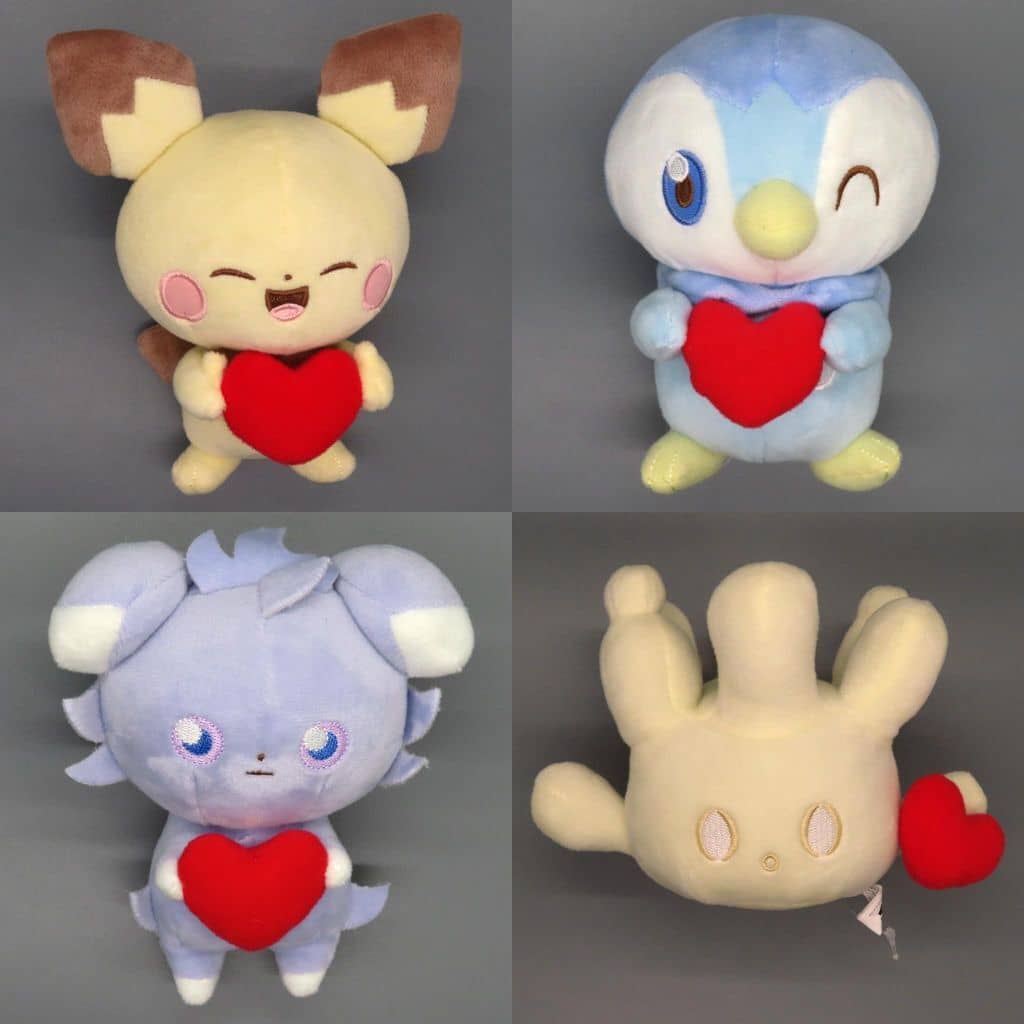 Pokémon PokéPeace Mellow Heart Plush Set — Pichu, Piplup, Espurr, Milcery (Banpresto, Pre-owned, Full 4-Piece Set)