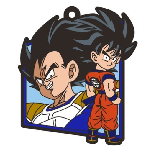 Son Goku and Vegeta Dragon Ball Rubber Mascot ART Gummy Keychain by Bandai, Approx. 55 x 55 mm, No. 4