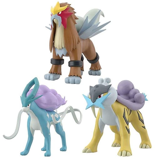 Raikou, Entei & Suicune 3-Figure Set - Pokémon Scale World: Johto Region Trading Figures (Bandai, Premium Bandai & Pokémon Center Exclusive, Used)