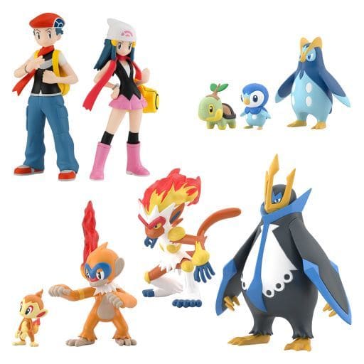 Pokémon Scale World: Sinnoh Region Set - Bandai 1/20 Scale Trading Figures (Turtwig & Piplup Line, Chimchar Line, Infernape, Empoleon, Lucas DP ver., Dawn DP ver.) Pre-owned