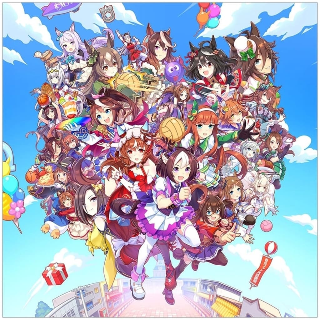Key Visual Square Cushion - Umamusume Pretty Derby "Nekketsu Hachamecha Daikanshasai" (30×30cm, Movic, Pre-owned)